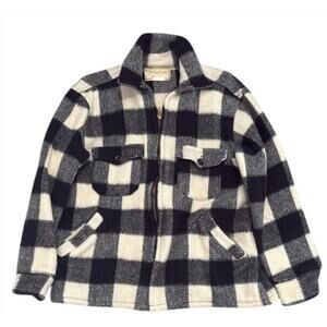 Vintage 90s Melton Outer Wear Wool Zip Jacket Plaid Checkered Sz L